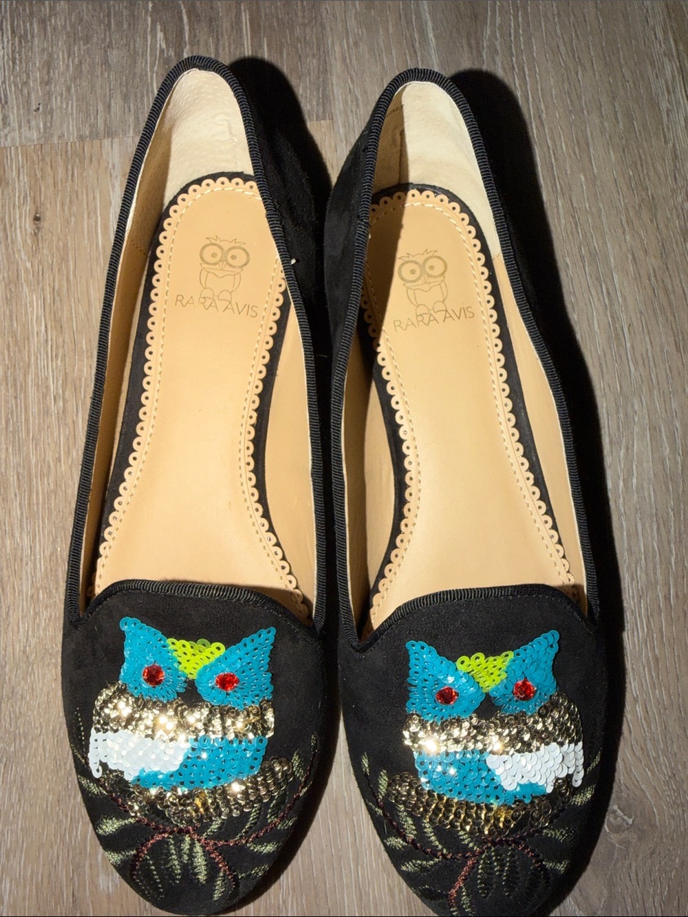 Rara Avis Black Sequin Owl Slip-On Loafers for Women - Picture 3 of 6
